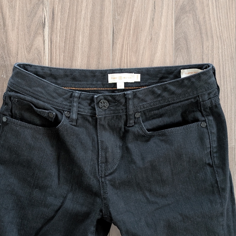 Tory Burch Black Classic Bootcut Black Denim Jeans Low Rise (Size 27 / 4) - Picture 3 of 9